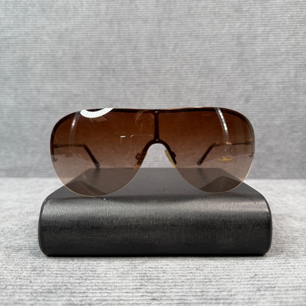 Vintage Gucci Shield Y2K Sunglasses Brown Gradient Rimless Wrap Italy AY2485518